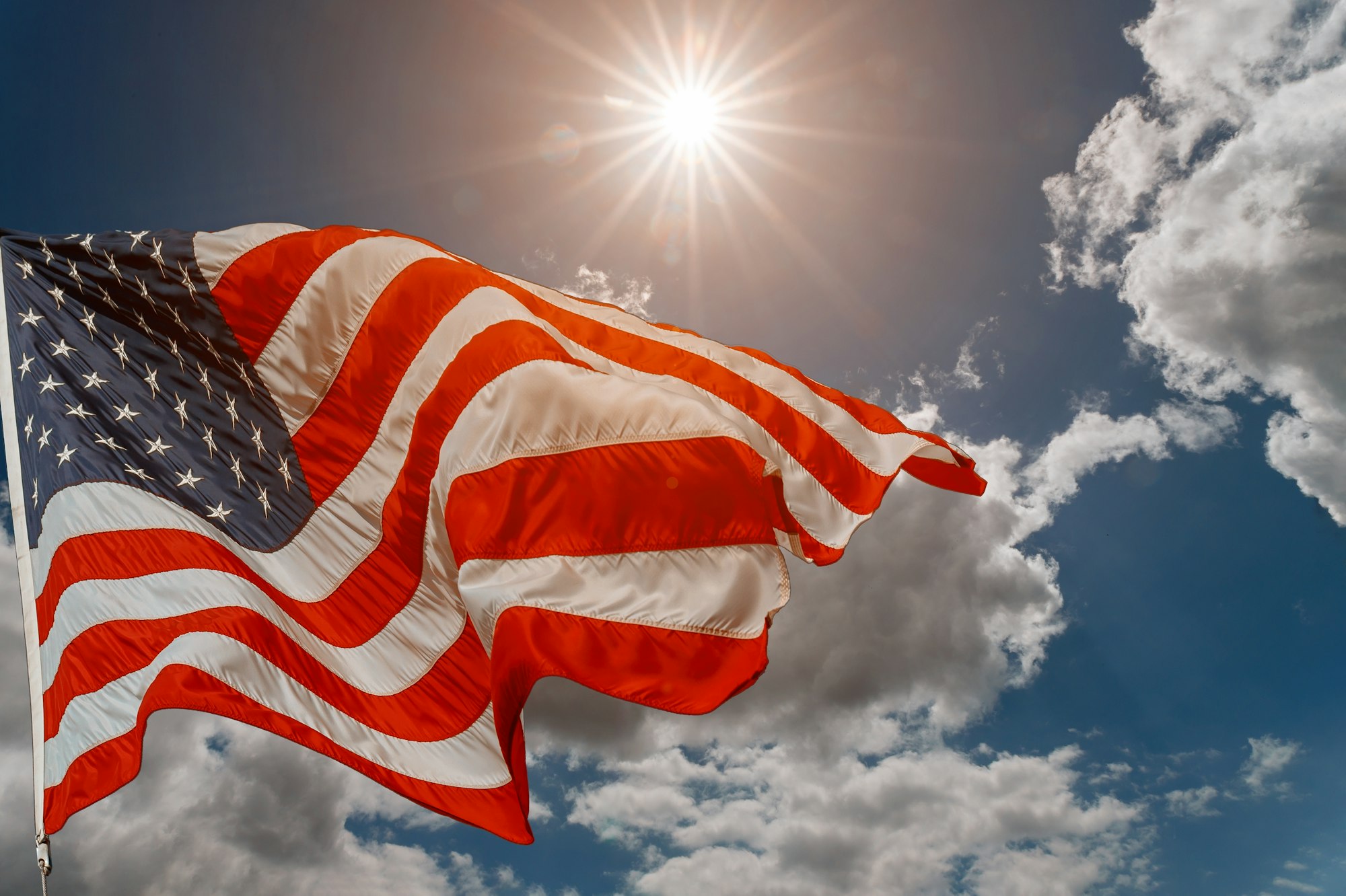 Beautifully star and striped, American flag waving in the wind